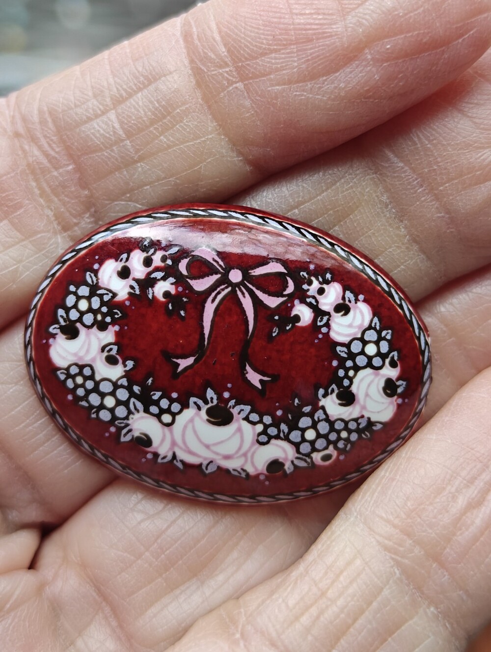 Vintage Michaela Frey Enamel Brooch With Bow Tie And Flowers